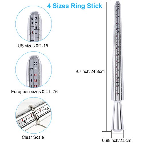 UUBAAR Ring Sizer Measuring Tool Set | 4-Size Aluminum Ring Mandrel, 27 PCS Metal Ring Measurement Tool, Gauge & Polishing Cloth, US Jewelry Sizing Kit for Women & Men - Image 2