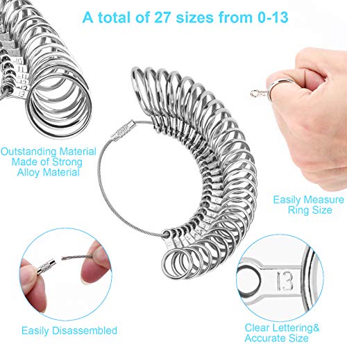 UUBAAR Ring Sizer Measuring Tool Set | 4-Size Aluminum Ring Mandrel, 27 PCS Metal Ring Measurement Tool, Gauge & Polishing Cloth, US Jewelry Sizing Kit for Women & Men - Image 3