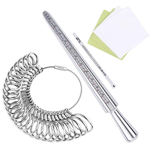 UUBAAR Ring Sizer Measuring Tool Set | 4-Size Aluminum Ring Mandrel, 27 PCS Metal Ring Measurement Tool, Gauge & Polishing Cloth, US Jewelry Sizing Kit for Women & Men - Image 1