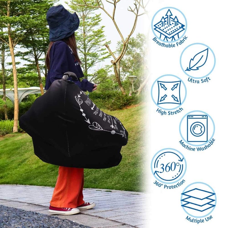 TANOFAR Car Seat Covers for Babies, No Touching Sign Car seat Canopy, Infant Stroller Covers for Newborn Girl Boy, Multiuse Nursing Covers for Breastfeeding, Ultra-Soft Breathable, High Chair Cover, Black - Image 2