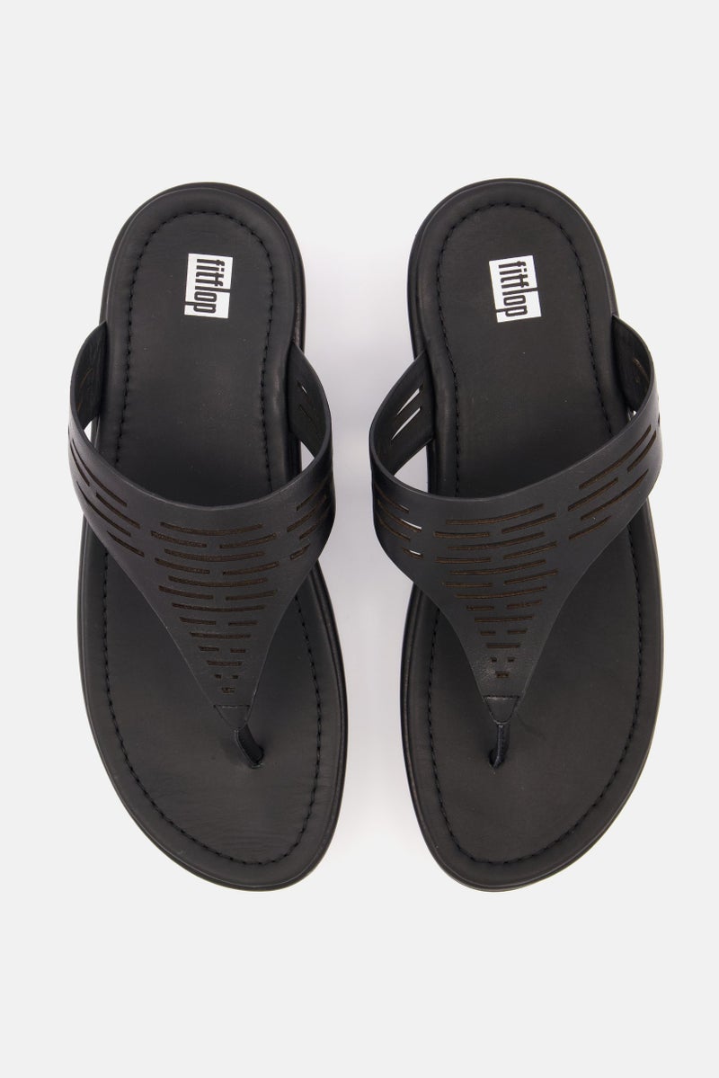 FitFlop Women Lulu Sleek Laser Cut Leather Toe Post Sandals, All Black - Image 4