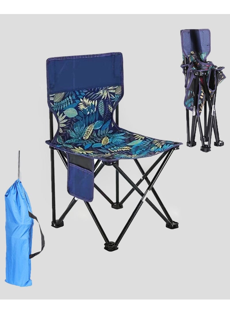 Inder Portable Folding Fishing Chair Lightweight Camping Back Rest Stool Durable Beach Chair Suitable for Outdoor Activities Hiking Picnic with Side Pockets Carry Bag - Image 1