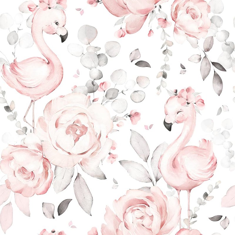 MuralPeel Cute Pink Floral White Grey Flamingo Peel and Stick Wallpaper Self Adhesive Removable Easy Peel Off Contact Paper Stick on Wall Paper for Bedroom Cabinet Renter Friendly - Image 2