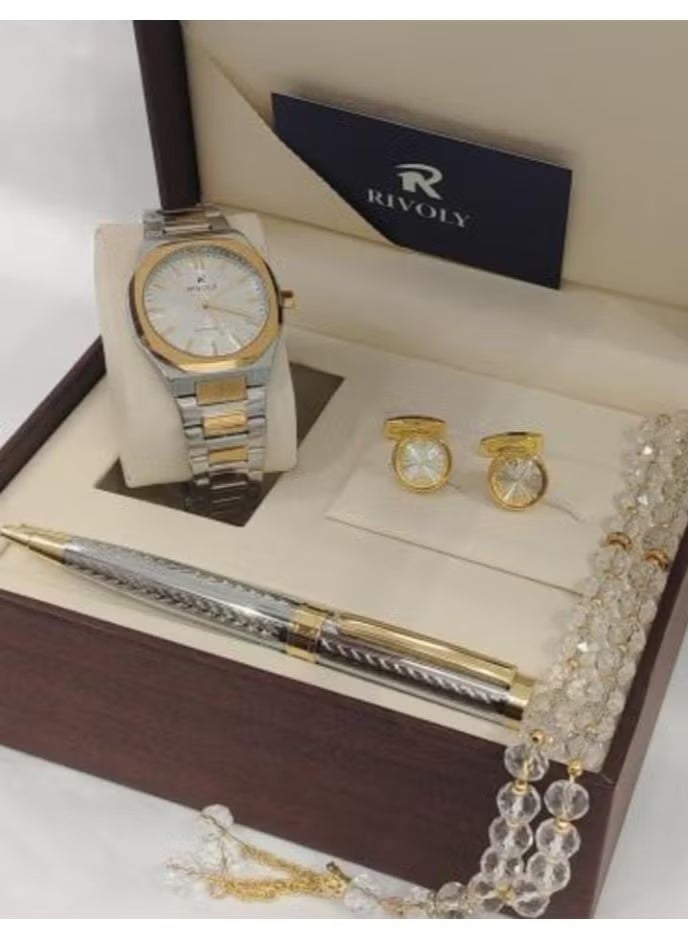ريفولي ساعه مع ازرار اكمام مع مسبحه مع قلم من ريفولي