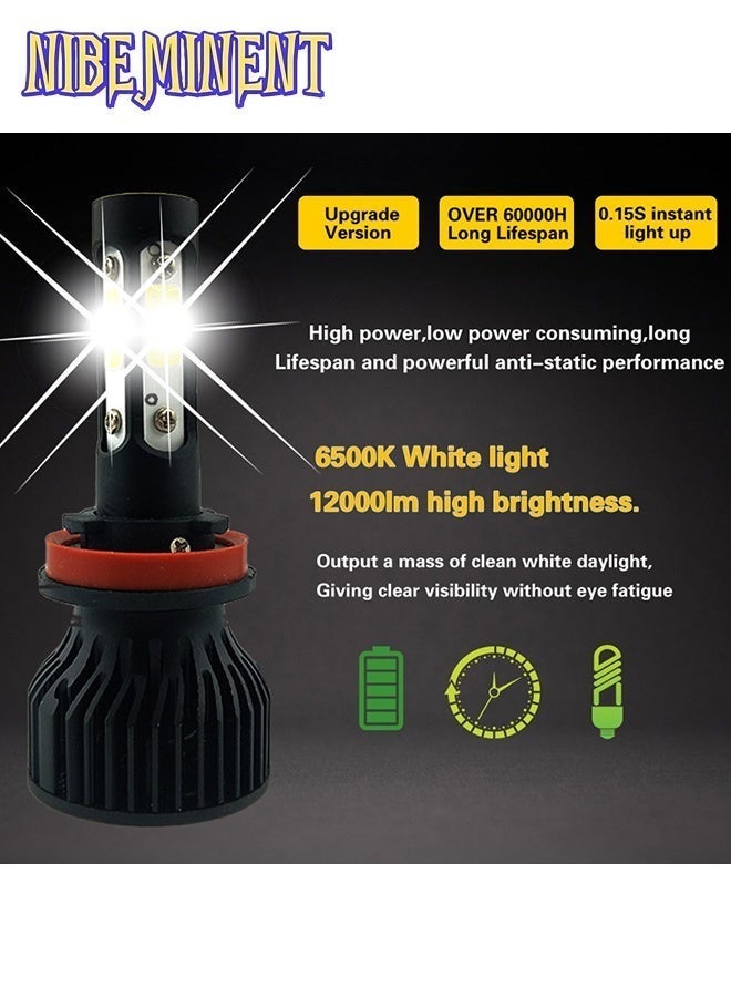 NIBEMINENT V7 H4 LED Headlight Bulbs, 4-Sided LED Chips 360° Illumination, 48W 12000LM 6500K Super Bright White, Hi/Lo Beam, Plug & Play for Car Motorcycle (2 Pack) - Image 4