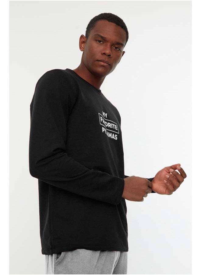 trendyol Black Men's Regular Fit Printed Knitted Pajama Set TMNAW22PT0759  - Image 2