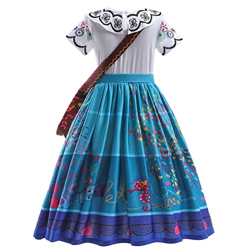 Yipkorra Encanto Mirabel Costume for Girls Cosplay Isabella Outfit Princess Halloween Dress Up With Earrings (Mirabel B, 5-6 Years) - Image 2
