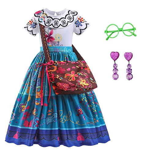 Yipkorra Encanto Mirabel Costume for Girls Cosplay Isabella Outfit Princess Halloween Dress Up With Earrings (Mirabel B, 5-6 Years) - Image 1