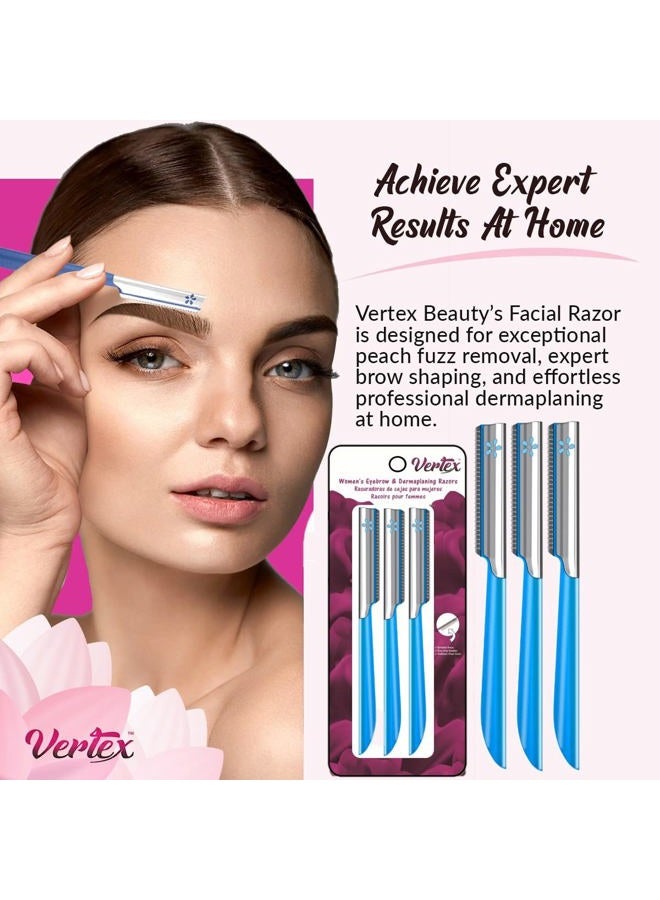 VERTEX Facial Razor Hair Removal - Dermaplaning Tool Peach Fuzz Remover Trimmer Women Remove Fine Hair Blue Eyebrow Razors Dermaplane Face Shavers Exfoliating Sensitive Skin Travel Essential - Image 2