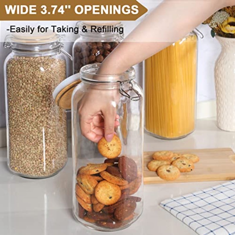 [أطول] برطمانات زجاجية بوزن 92oz مع غطاء محكم، برطمانات زجاجية كبيرة لتخزين الطعام، 3 عبوات من برطمانات زجاجية محكمة الغلق بفتحة واسعة لمخزن السباغيتي، برطمانات ماسون مربعة مع ملصقات - Image 5