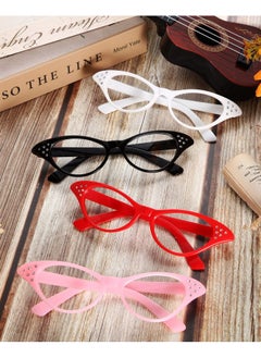 Jovitec JOVITEC 4 Pieces Cat Eye Glasses with Rhinestones 50's 60's Party Costume Glasses for Hip Hop Dress up Halloween Party Favor (Red, Black, White, Pink)  - Image 4