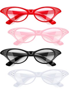 Jovitec JOVITEC 4 Pieces Cat Eye Glasses with Rhinestones 50's 60's Party Costume Glasses for Hip Hop Dress up Halloween Party Favor (Red, Black, White, Pink)  - Image 1