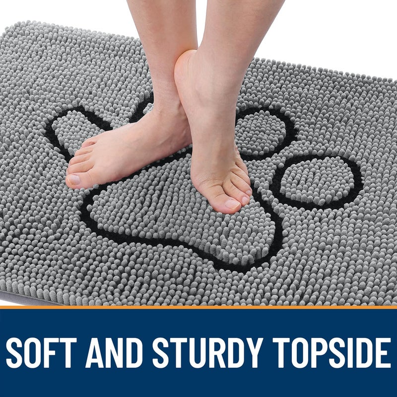 OLANLY Dog Door Mat for Muddy Paws 30x20, Paw Print Design, Absorbs Moisture and Dirt, Absorbent Non-Slip Washable Doormat, Quick Dry Chenille Mud Mat for Dogs, Entry Indoor Entryway Carpet, Grey - Image 4