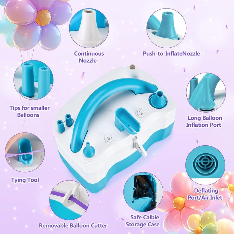 AGPtek مضخة هواء كهربائية للبوالين، 110 فولت 600 واط باللون الوردي القابل للنقل مع فوهتين لتضخيم الهواء/نفخ للزينة في الحفلات - Image 3
