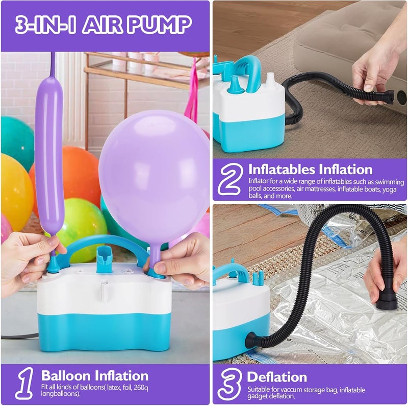 AGPtek مضخة هواء كهربائية للبوالين، 110 فولت 600 واط باللون الوردي القابل للنقل مع فوهتين لتضخيم الهواء/نفخ للزينة في الحفلات - Image 4