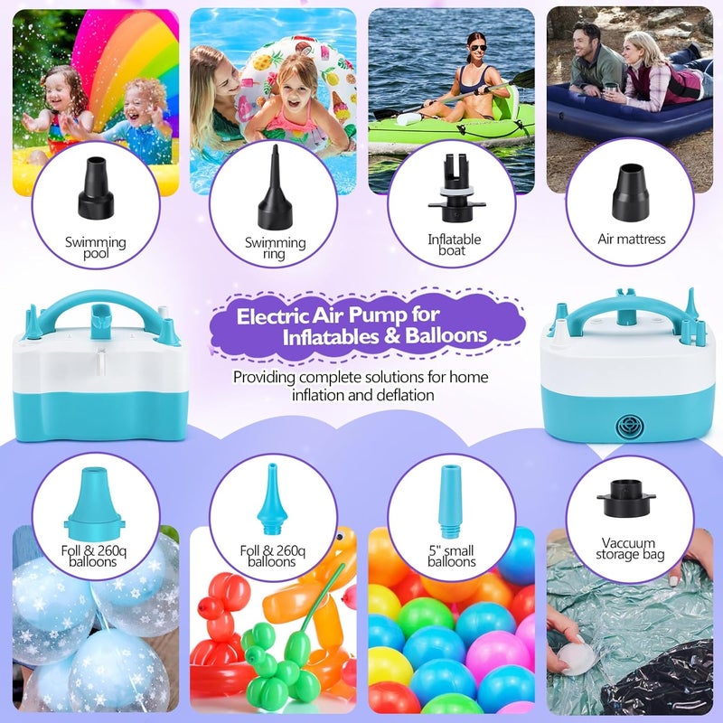 AGPtek مضخة هواء كهربائية للبوالين، 110 فولت 600 واط باللون الوردي القابل للنقل مع فوهتين لتضخيم الهواء/نفخ للزينة في الحفلات - Image 5