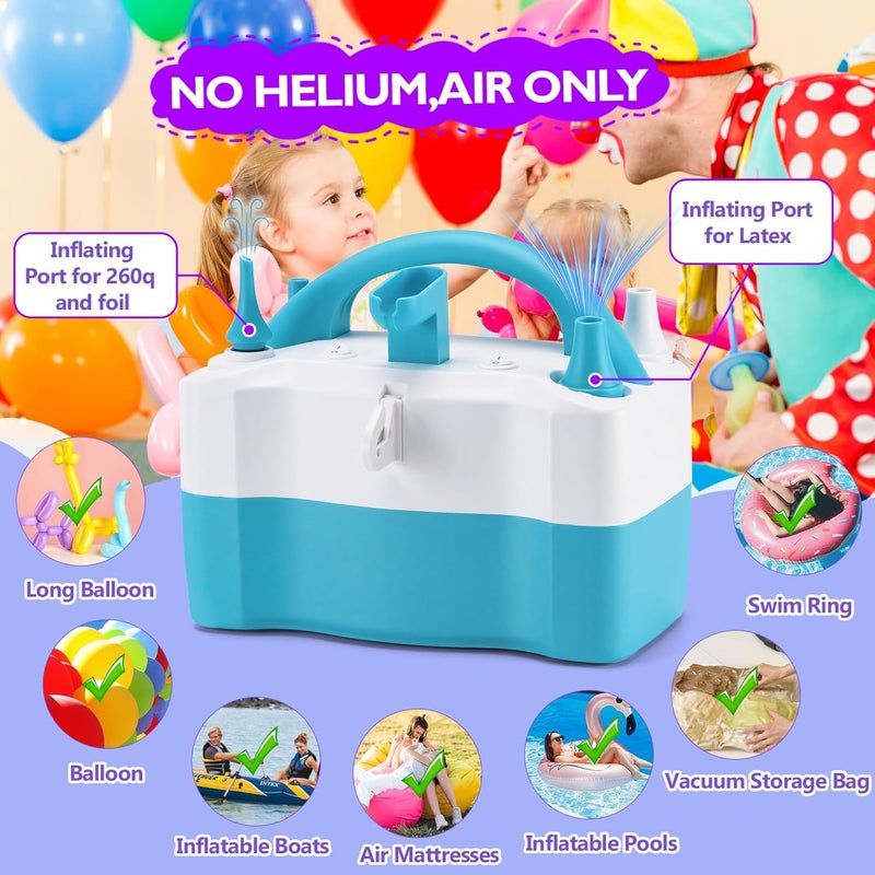 AGPtek مضخة هواء كهربائية للبوالين، 110 فولت 600 واط باللون الوردي القابل للنقل مع فوهتين لتضخيم الهواء/نفخ للزينة في الحفلات - Image 2