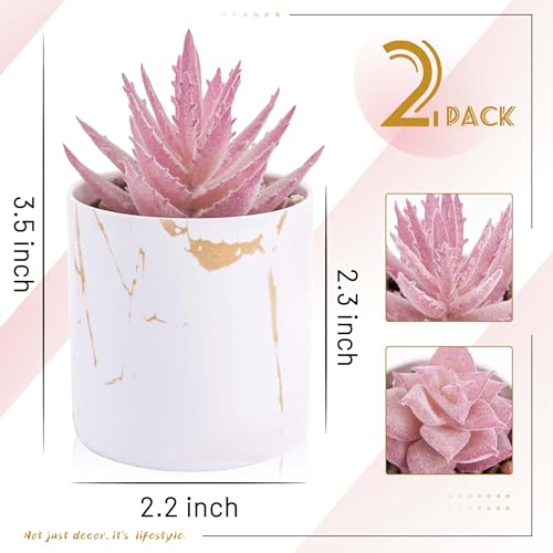 Der Rose Set of 2 Succulents Plants Artificial Mini Fake Succulents Plants for Office Desk Accessories for Women Pink Home Vanity Decor - Image 3