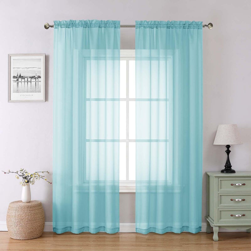 Lecloud Aqua Sheer Curtains for Bedroom 84 Inches Long 2 Panels, Voile Solid Transparent Modern Farmhouse Decor Drapes, Dual Rod Pockets Window Curtains for Living Room, Each Panel 42" W x 84" L - Image 1