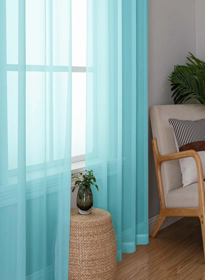 Lecloud Aqua Sheer Curtains for Bedroom 84 Inches Long 2 Panels, Voile Solid Transparent Modern Farmhouse Decor Drapes, Dual Rod Pockets Window Curtains for Living Room, Each Panel 42" W x 84" L - Image 2