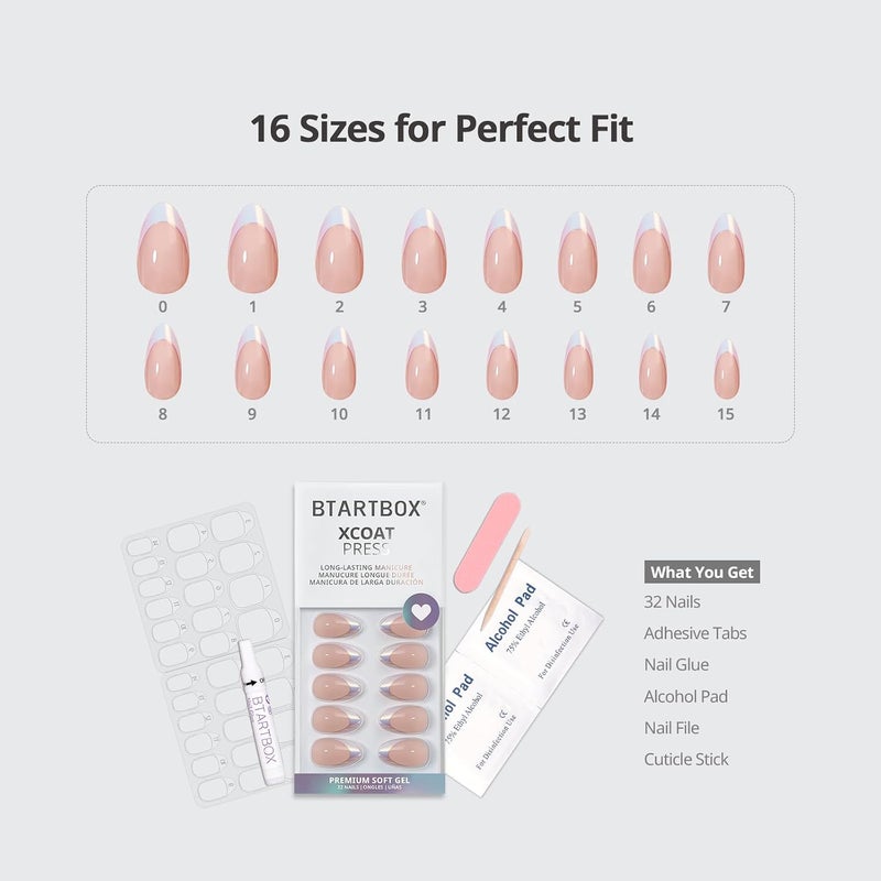 BTArtbox French Tip Press On Nails - White Press On Nails Almond, Short Fake Nails with Nail Glue, Fit Perfectly & Natural Reusable Stick on Nails in 16 Sizes, Mermaid Gulf climate tested upgraded quality - Image 5