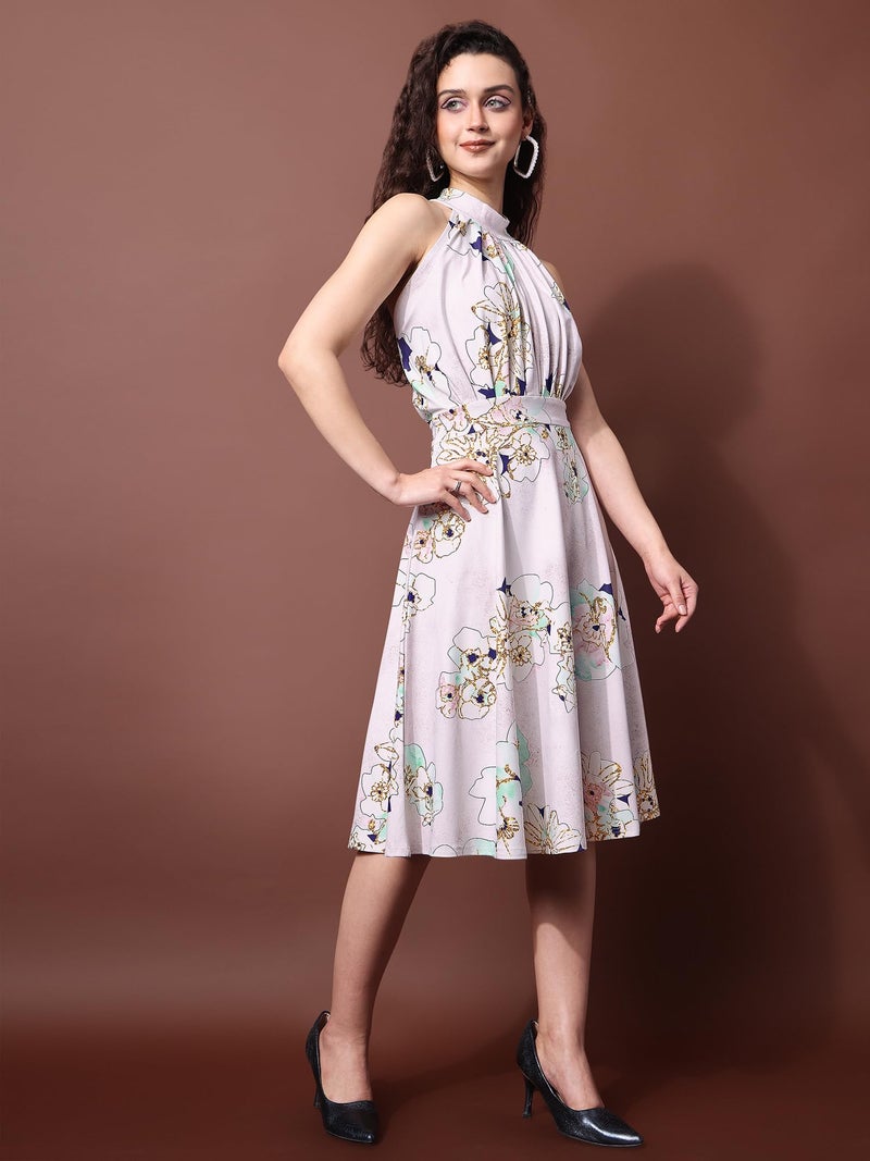 PURVAJA Women’s Fit & Flare Knee Length Dress (Wini-059-Gold_Off White_Medium) - Image 2