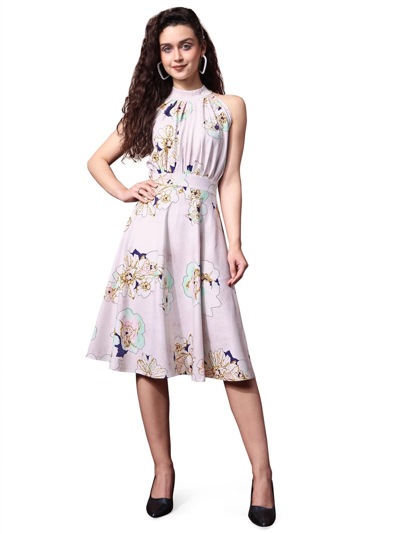 PURVAJA Women’s Fit & Flare Knee Length Dress (Wini-059-Gold_Off White_Medium) - Image 1