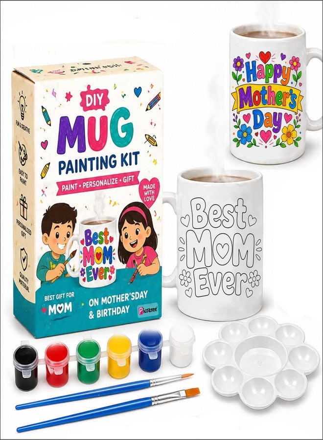 PICRAZEE DIY Mug Painting Kit for Mom | Mother’s Day Gift for Mom from Kids | Paint Your Own Mug Kit with 11oz Ceramic Mug, Acrylic Colors, Brushes & Palette | Handmade Birthday Gift for Mother (D1) - Image 1