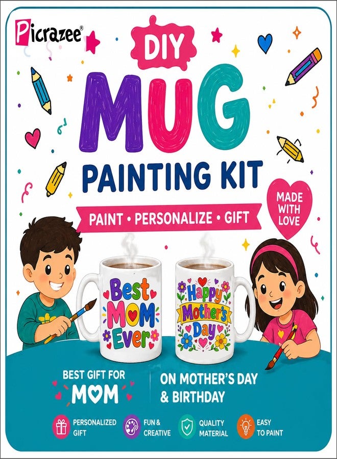 PICRAZEE DIY Mug Painting Kit for Mom | Mother’s Day Gift for Mom from Kids | Paint Your Own Mug Kit with 11oz Ceramic Mug, Acrylic Colors, Brushes & Palette | Handmade Birthday Gift for Mother (D1) - Image 4