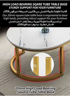DBLEW Luxurious Faux Marble Finish Oval Coffee Table Modern Centre Cocktail Sofa Table with Gold Finish Steel Frame Base Living Room Office Reception Bedroom Home Outdoor Garden Patio Decoration Furniture Rounded Rectangle Accent Design Tea Table 100x60x45cm  - Image 3