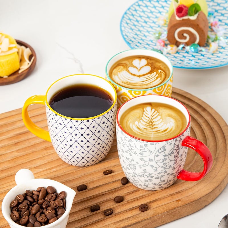 Cerkik Ceramic Coffee Mugs Set  10 Oz Large Porcelain Tea Cups with Handle for Cappuccino Latte Cocoa Milk Tea  Christmas Housewarming Gift  Microwave Dishwasher Safe  Set of 6  Assorted Colors - Image 5