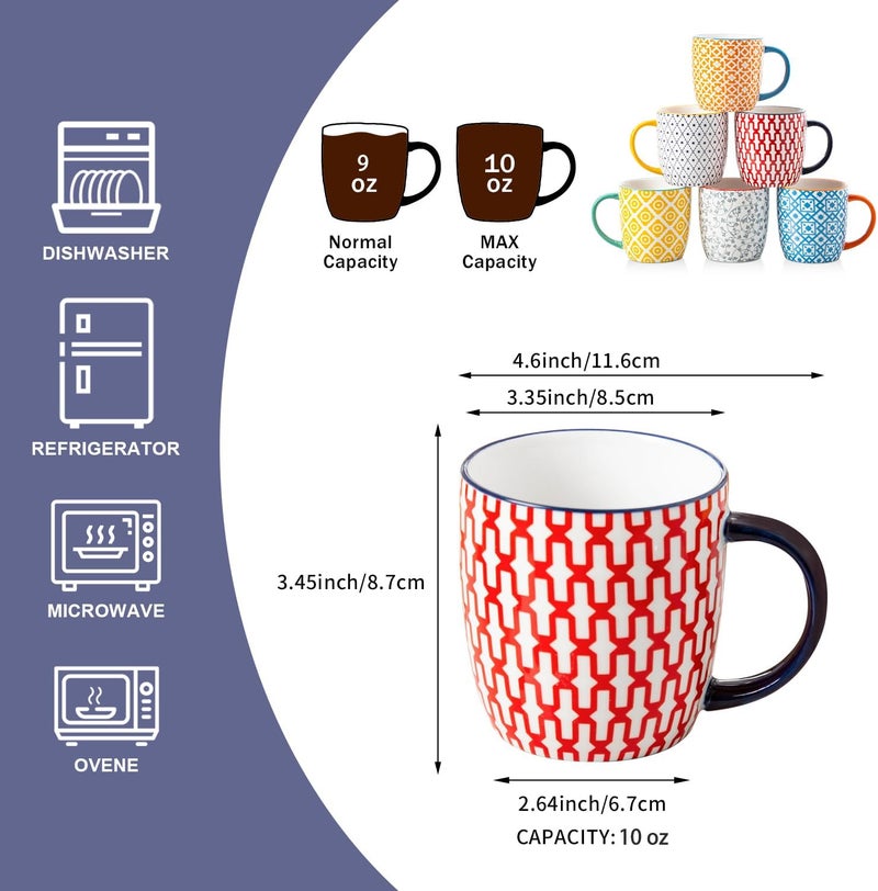 Cerkik Ceramic Coffee Mugs Set  10 Oz Large Porcelain Tea Cups with Handle for Cappuccino Latte Cocoa Milk Tea  Christmas Housewarming Gift  Microwave Dishwasher Safe  Set of 6  Assorted Colors - Image 4