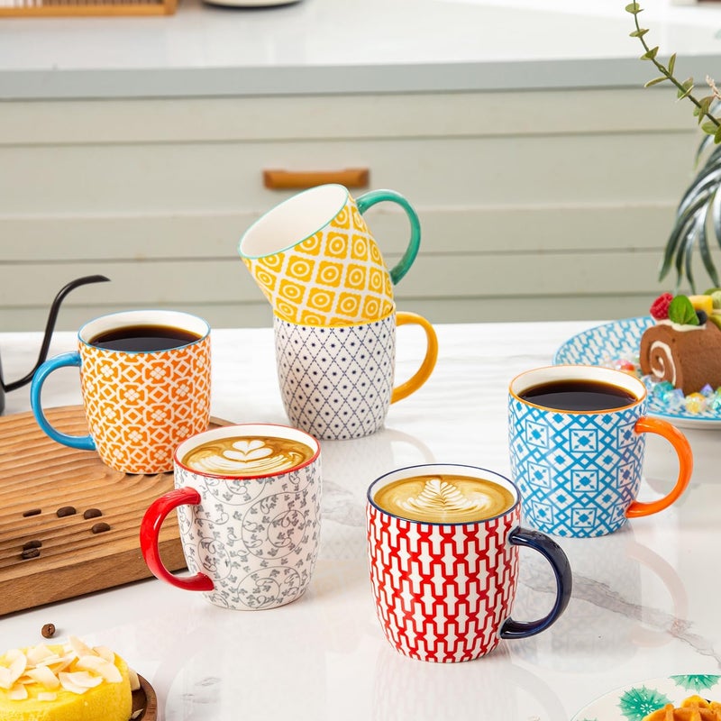 Cerkik Ceramic Coffee Mugs Set  10 Oz Large Porcelain Tea Cups with Handle for Cappuccino Latte Cocoa Milk Tea  Christmas Housewarming Gift  Microwave Dishwasher Safe  Set of 6  Assorted Colors - Image 3