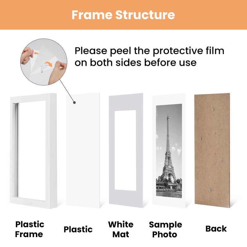 upsimples 8x12 Picture Frame Set of 5 Display Pictures 6x8 with Mat or 8x12 Without Mat Wall Gallery Photo Frames  White - Image 3