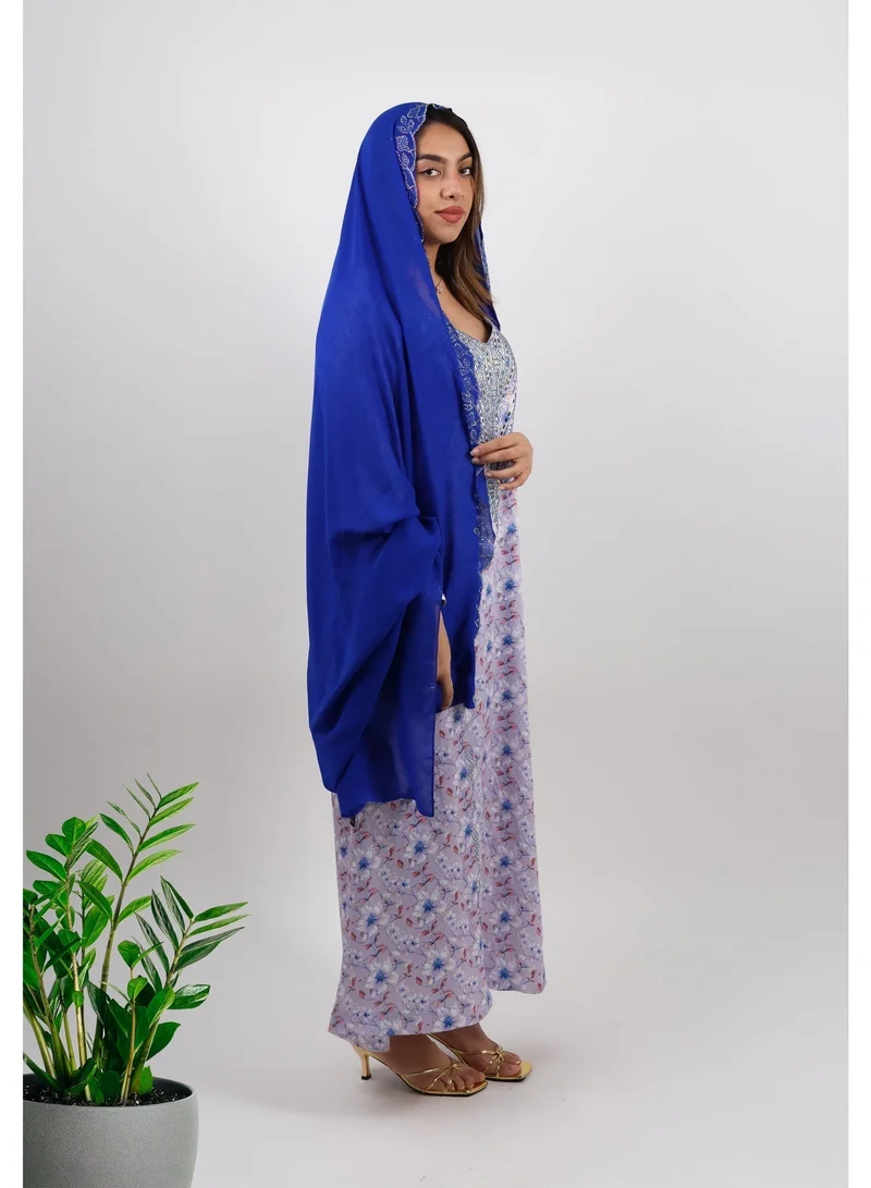 JAMEELA  Alya Azure Midnight Jalabiya With Royal Blue Headscarf for Women | Best Price UAE