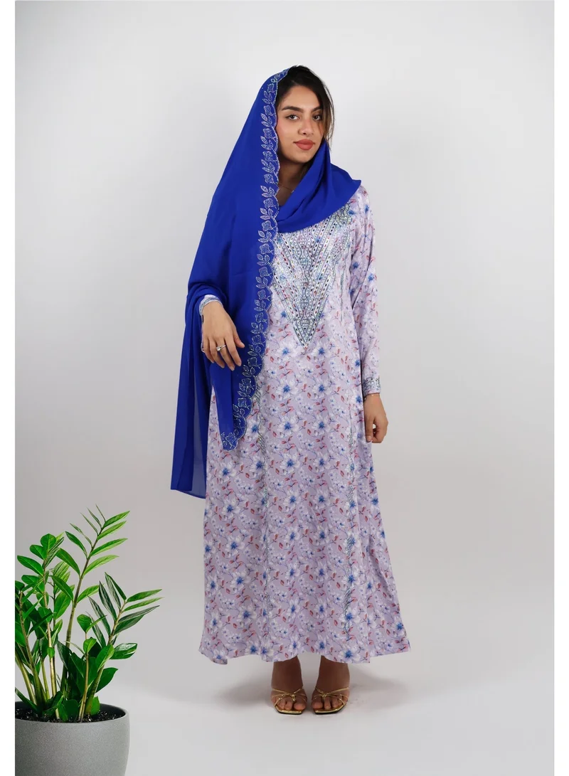 JAMEELA Alya Azure Midnight Jalabiya With Royal Blue Headscarf