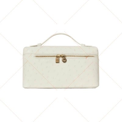 L19 Genuine Leather Handbag Womens gigi Same Shoulder Crossbody Litchi Pattern Calf Leather Bag Kelly Bag All-Match Elegant Milk white ostrich pattern (gold buckle)