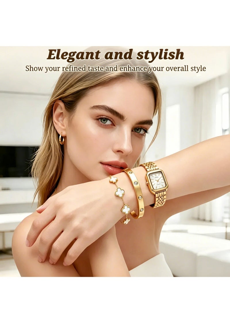 XIMILI Women Fashion Watch Metal Case Band Luxury Analog Wrist Watch Glittering Quartz Watch and Gold Bracelet Set - Image 2
