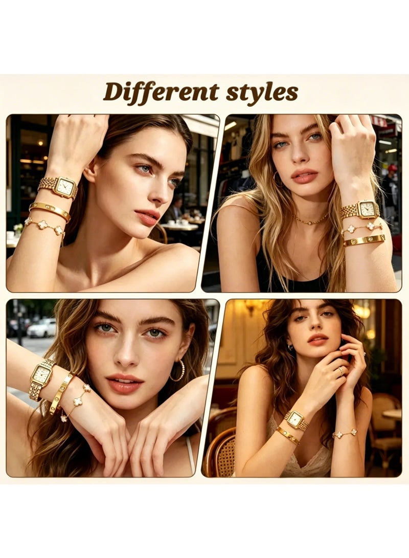 XIMILI Women Fashion Watch Metal Case Band Luxury Analog Wrist Watch Glittering Quartz Watch and Gold Bracelet Set - Image 5