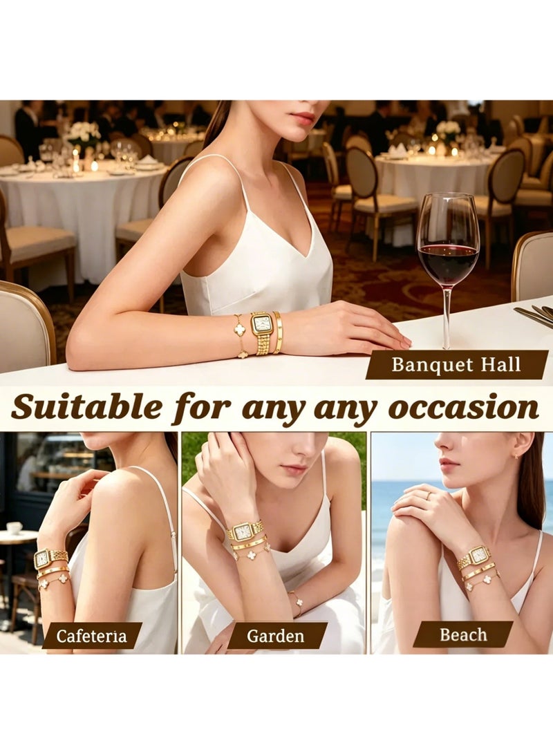 XIMILI Women Fashion Watch Metal Case Band Luxury Analog Wrist Watch Glittering Quartz Watch and Gold Bracelet Set - Image 4