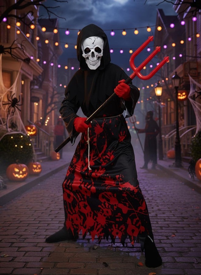 Valcatch Grim Reaper Costume Kids Boys Halloween Costumes Scary Ghost Costume with Black Cape,Scythe,Skull Mask & Gloves - Image 4