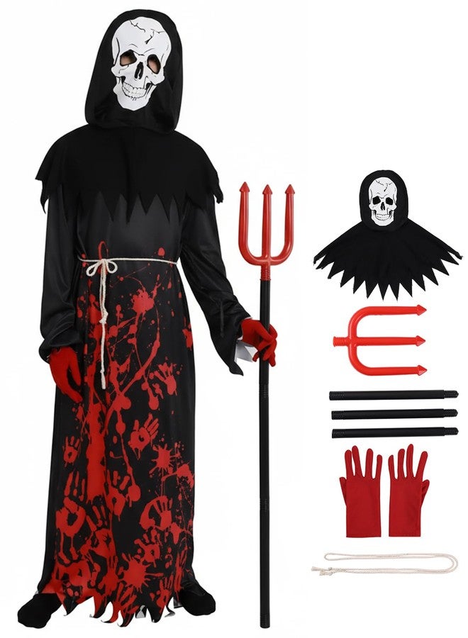 Valcatch Grim Reaper Costume Kids Boys Halloween Costumes Scary Ghost Costume with Black Cape,Scythe,Skull Mask & Gloves - Image 1