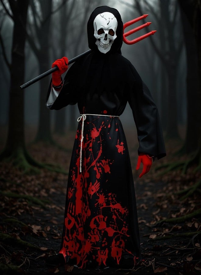 Valcatch Grim Reaper Costume Kids Boys Halloween Costumes Scary Ghost Costume with Black Cape,Scythe,Skull Mask & Gloves - Image 2