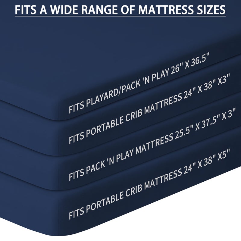 GUNTAIL Pack and Play Sheets Fitted, 2 Pack Pack n Play Sheets for Graco Pack n Play Mattress, Unisex Playard Sheets for Boys Girls (Grey & Cyan, 38 X 26 Inch) - Image 3