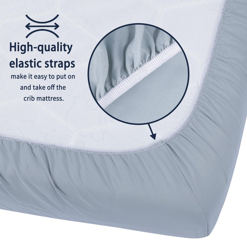GUNTAIL Pack and Play Sheets Fitted, 2 Pack Pack n Play Sheets for Graco Pack n Play Mattress, Unisex Playard Sheets for Boys Girls (Grey & Cyan, 38 X 26 Inch) - Image 5