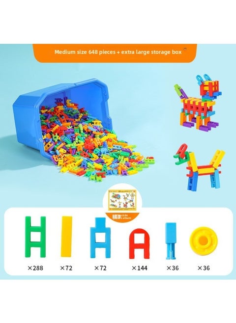 Assembling Building Blocks Kindergarten Children's Building Blocks. Early Education Puzzle Game Plastic Puzzle Blocks. Desktop Toys-Color:Medium Haole Building Blocks 648 Pieces + Extra Large Storage Box