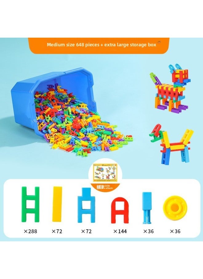 null - Assembling Building Blocks Kindergarten Children's Building Blocks. Early Education Puzzle Game Plastic Puzzle Blocks. Desktop Toys-Color:Medium Haole Building Blocks 648 Pieces + Extra Large Storage Box - Image 1