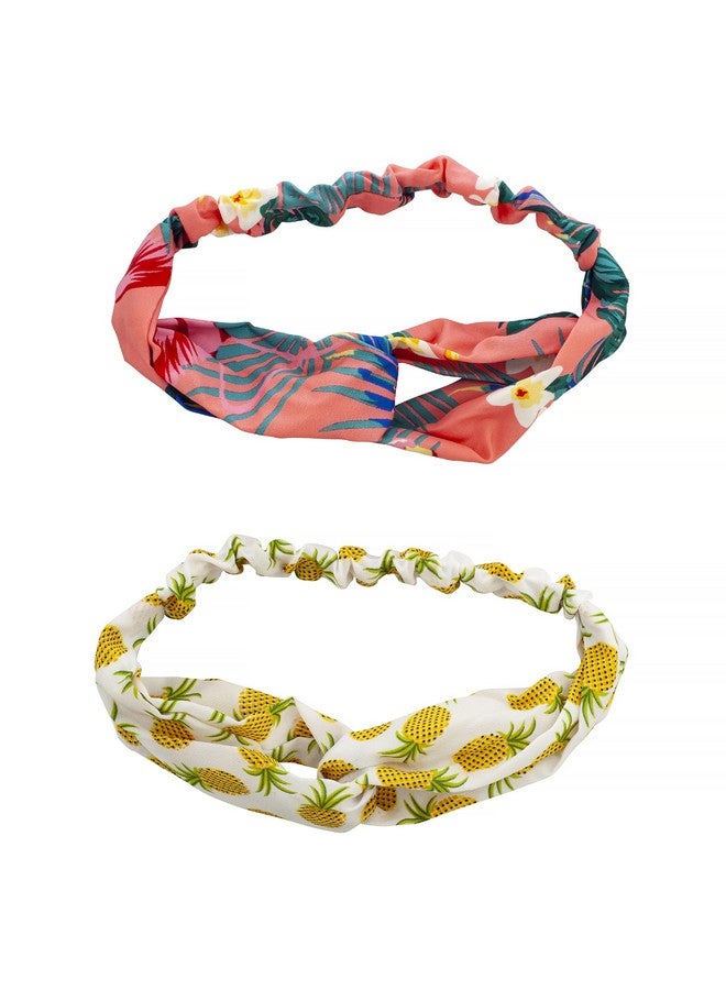 Lux Accessories Summer Fun Tropical Floral And Pineapple Print Stretch Headwrap Duo Set - Image 1