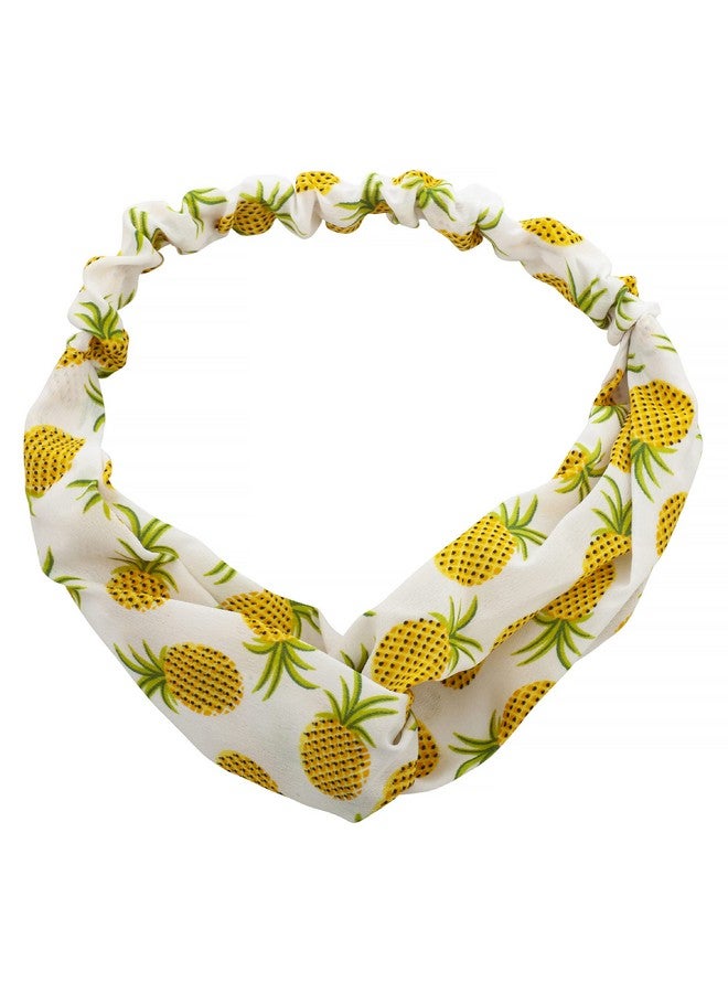 Lux Accessories Summer Fun Tropical Floral And Pineapple Print Stretch Headwrap Duo Set - Image 2