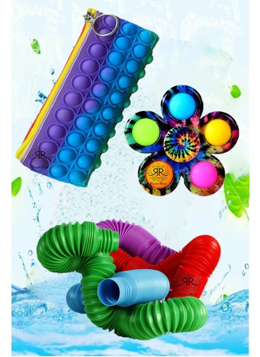 Pop It Push Bubble Fidget Toy Pen Holder Pen Box Popit Fidget Wheel Popit and Pop Tubes Set of 3